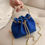Thumbnail: Beige or Electric Blue Rhinestone Small Bucket Bag