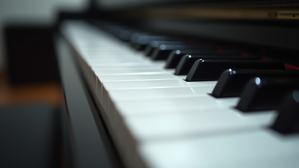 Close-up view of piano keys showing white and black keys