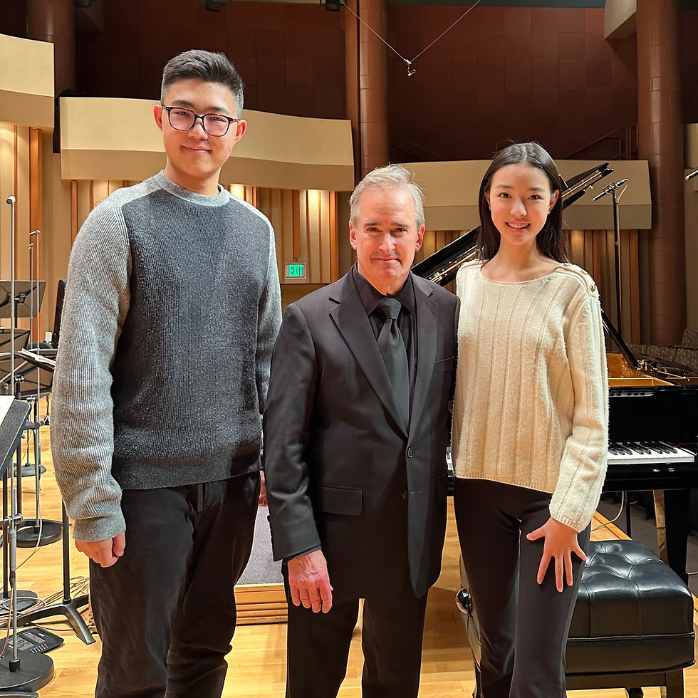 Aaron Zhu, left, and Celine Zhu, right, are ambassadors of Music Restored: The Ziering-Conlon Center for Exiled and Suppressed Composers. They are pictured with James Conlon. Photo courtesy of Adam Zhu