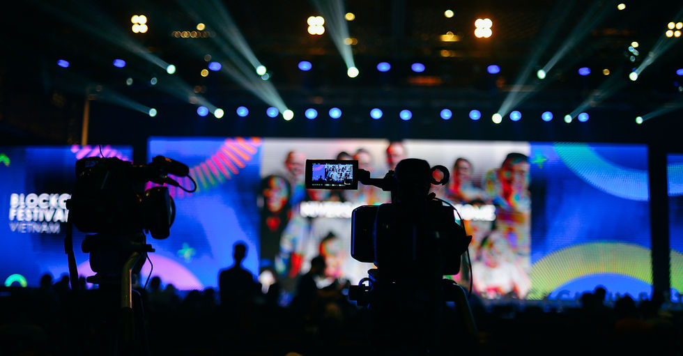 Tech company presenting a new product on stage at a convention