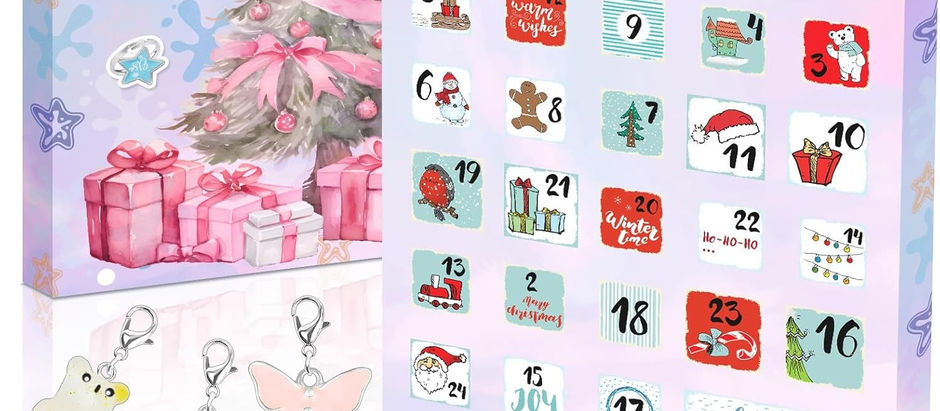 Advent Calendar 2025 for Kids Christmas Countdown DIY Cute Cartoon Charms Bracelet Fashion Christmas 24 Unique Gifts -Bracelets Necklace Ring and Unique Charms Jewelry Set for Girls,Kids,Sister