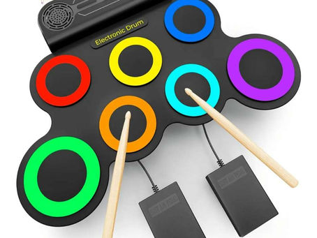 Electric Drum Set Built-in Speaker, Kids Electronic Drum Practice Pad Kit, Portable Roll Up Drum Machine with 2 Foot Pedals, Drumsticks, Great Birthday Christmas Gifts for Girls Boys