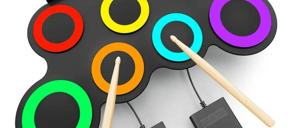 Electric Drum Set Built-in Speaker, Kids Electronic Drum Practice Pad Kit, Portable Roll Up Drum Machine with 2 Foot Pedals, Drumsticks, Great Birthday Christmas Gifts for Girls Boys