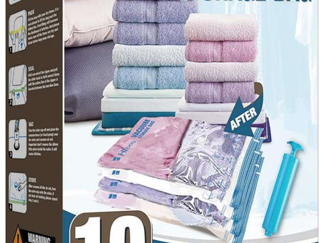 HIBAG Vacuum Storage Bags, 10 Jumbo Space Saver Vacuum Seal Bags, Space Bags, Vacuum Sealer Bags for Clothes, Comforters, Blankets, Bedding (10J