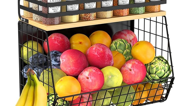 Magnetic Shelf for Fridge with Wood Lid, Fruit Potato & Onion Storage Bins, Magnetic Spice Rack for Refrigerator Pantry Organizer & Storage, Large Container for Refrigerator, Kitchen Counter & Laundry