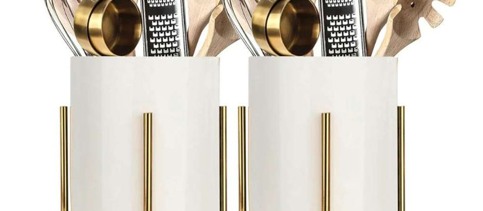 Utensil Organizer for kitchen, Knives and Forks with Shiny metal frame Tray for Farmhouse Kitchen Decor and Countertop(6.3 * 4.33inch)