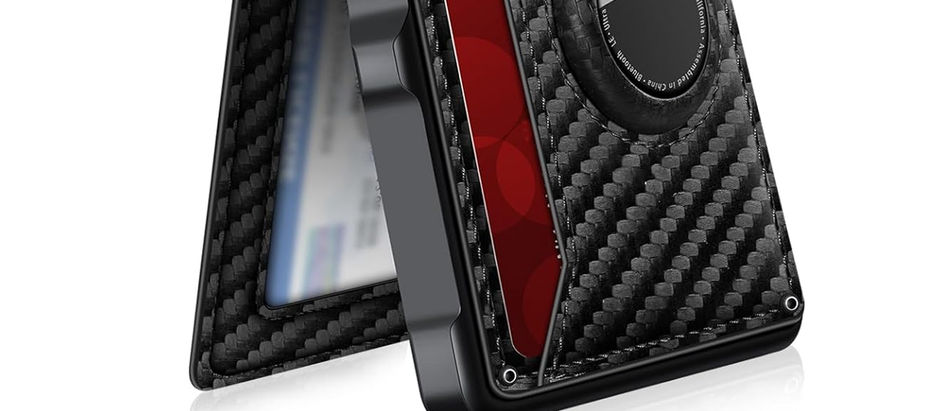 Airtag Wallet for Men, Mens Smart Wallet for Air Tag RFID Blocking, Minimalist Bifold Pop Up Aluminum Credit Card Case Holder 12+ Cards with ID Window, Gift for Men, No Airtag Included, Carbon Fiber