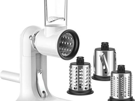 InnoMoon Rotary Cheese Grater – Manual Hand Crank Shredder with 3 Interchangeable Blades, Perfect for Cheese, Vegetables, and Nuts – Compact Kitchen Tool with Handle