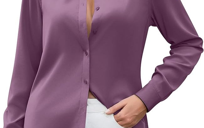 Premium satin silk button-down shirts for women.