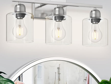 Modern Brushed Nickel 3 Light 19 inch Vanity Lights for Bathroom with Clear Glass, Bathroom Lighting Fixtures Over Mirror for Mirror Kitchen Living Room Hallway Cabinet Porch