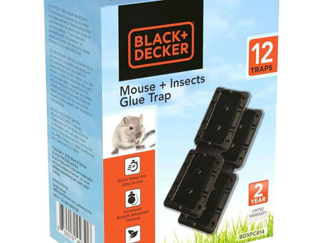 BLACK+DECKER Glue Traps for Mouse & Insect- Heavy- Duty Sticky Traps for Mice, Small Rats, Flies, Cockroaches & Other Bugs- Eco Friendly, Odorless Pest Remover- 12 Pack, Black