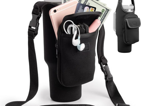 Carrier Bag with Phone Holder Pockets for Stanley 40/30oz Tumbler with Handle, Insulated Neoprene Crossbody Bag Cup Holder w/Shoulder & Handheld Straps Fits Stanley Cup Accessories