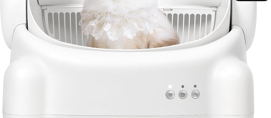 Self Cleaning Litter Box,Open Top Automatic Litter Box with App Control for Multiple Cats, Safety Sensors Protection, Odor Control Includes 2 roll Liners,Large Waste Bin, Cream White