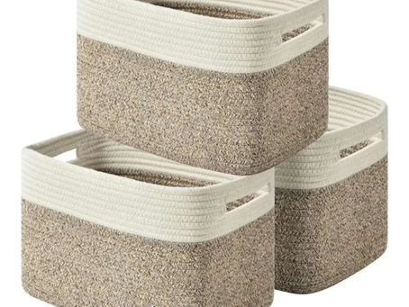 Storage Basket,Woven Baskets for Storage,Cotton Rope Baskets for Organizing,book Basket,towel,Toy Basket or Storage Bins for Living Room - 3 Pack,Brown