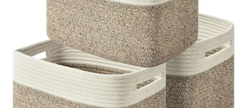 Storage Basket,Woven Baskets for Storage,Cotton Rope Baskets for Organizing,book Basket,towel,Toy Basket or Storage Bins for Living Room - 3 Pack,Brown