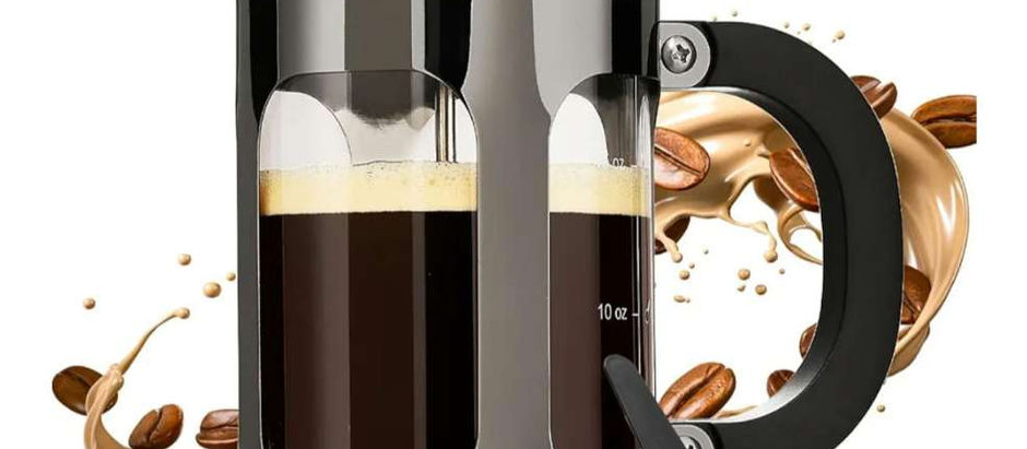 BAYKA 21 Ounce 0.6 Liter French Press Coffee Tea Maker Small, Heat Resistant Thickened Borosilicate Glass Stainless Steel Single Serve Brewer, Cold Brew Cafetera Teapot, Dark Pewter