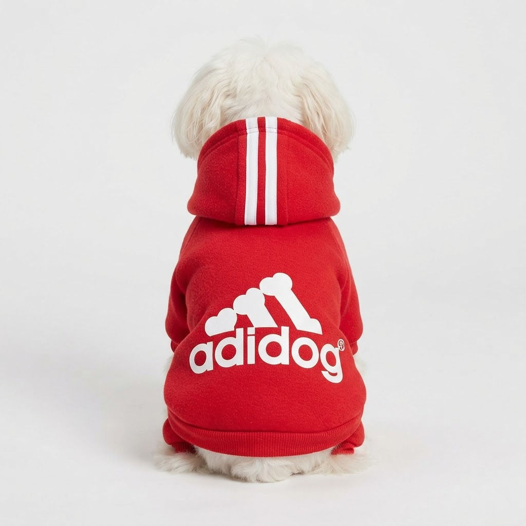 Adidog Hoodie in Red — back view