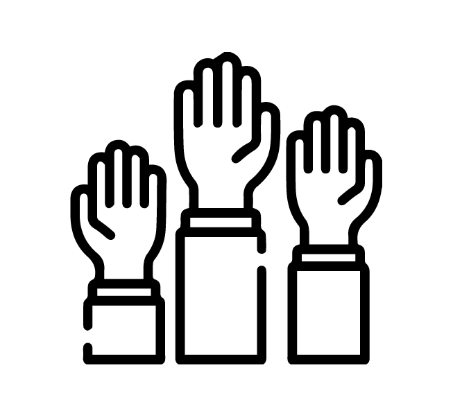 Illustration of three raised hands