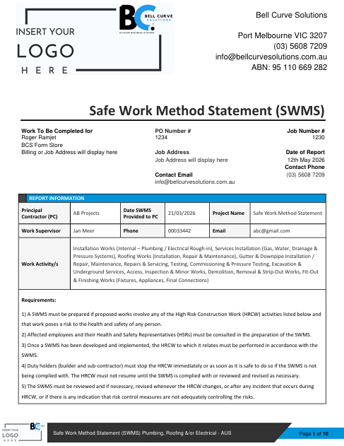 Safe Work Method Statement