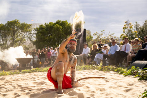 an event photo of an aboriginal performer on Australia Day in Barangaroo Sydney Australia
