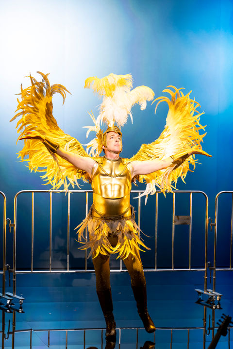 a performance photo of a golden opera performer during The Fairy Queen for Pinchgut Opera in Sydney Australia