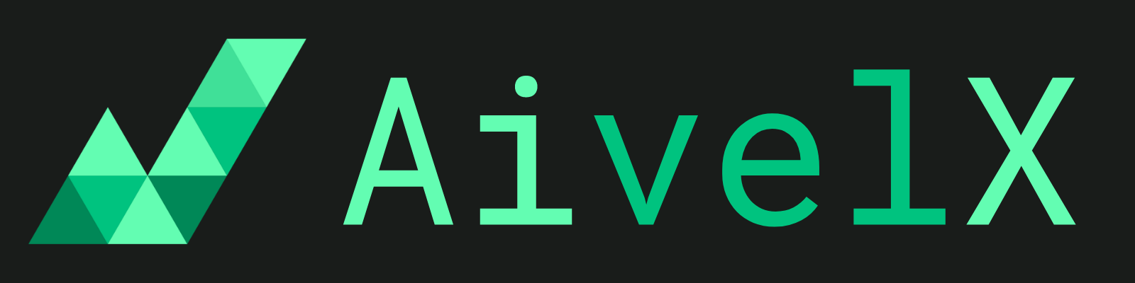 Extended AivelX logo, 'AivelX' in Roboto Mono, symbolizing algorithmic trading and probability key level calculation