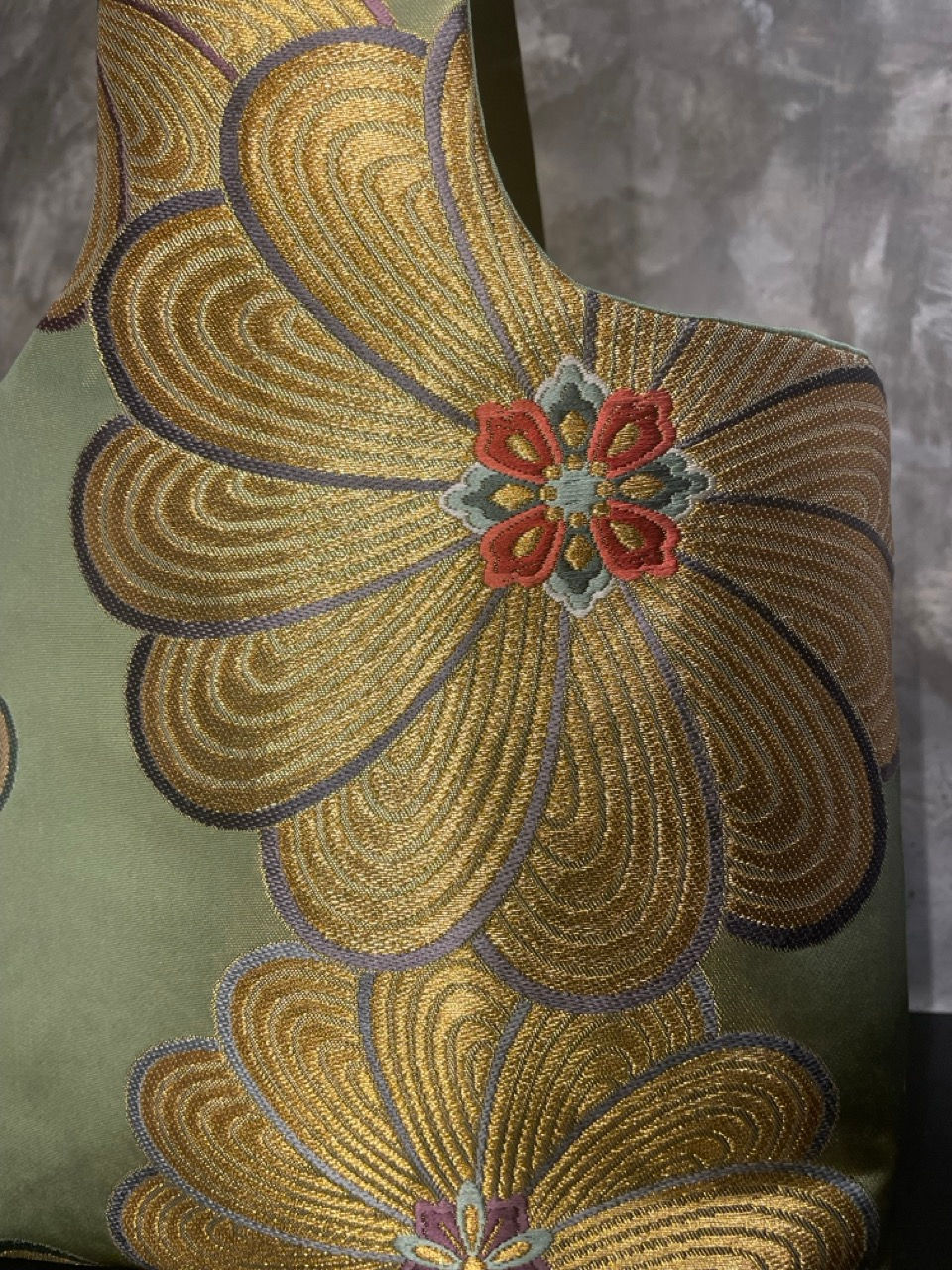 Thumbnail: Kimono One Handle Bag – Golden Chrysanthemum (Soft Olive Green) / H-021