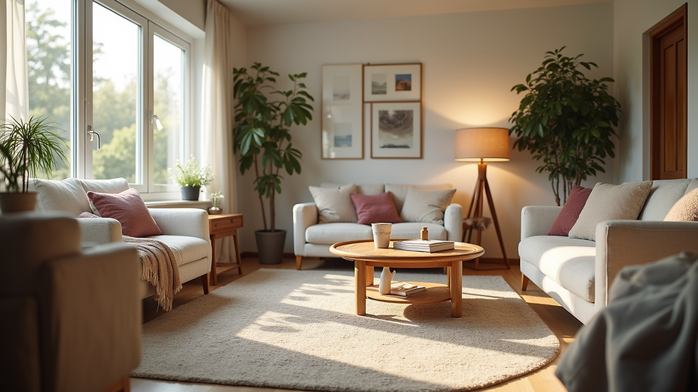 Eye-level view of a cozy living room designed for seniors