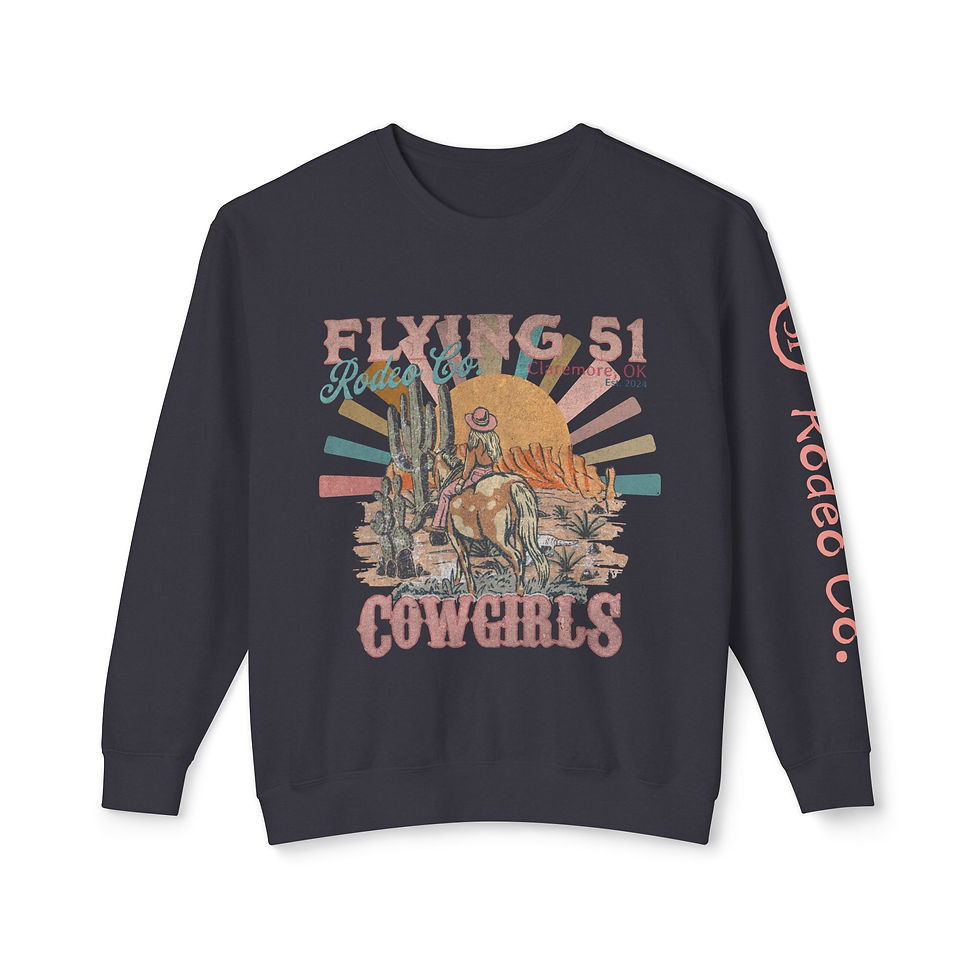 Retro Cowgirl Crewneck Sweatshirt - Sunset Ride Design