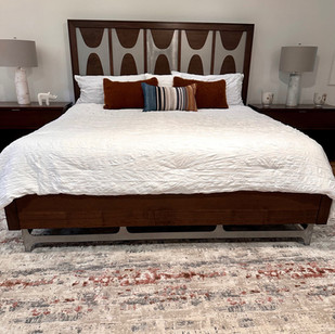 Mid Century Modern Bedroom bed and night stands with hand selected lamps