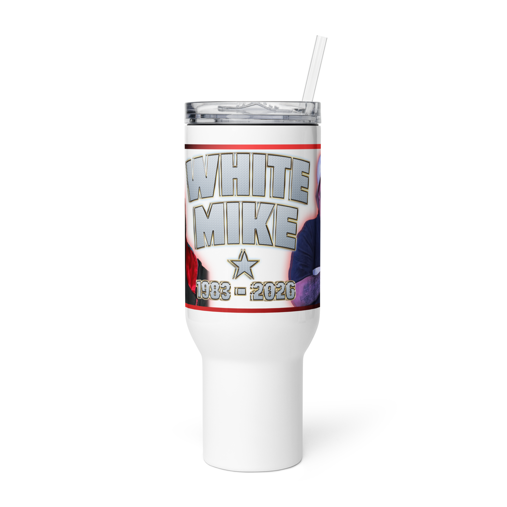 White Mike Memorial Tumbler w/ Handle