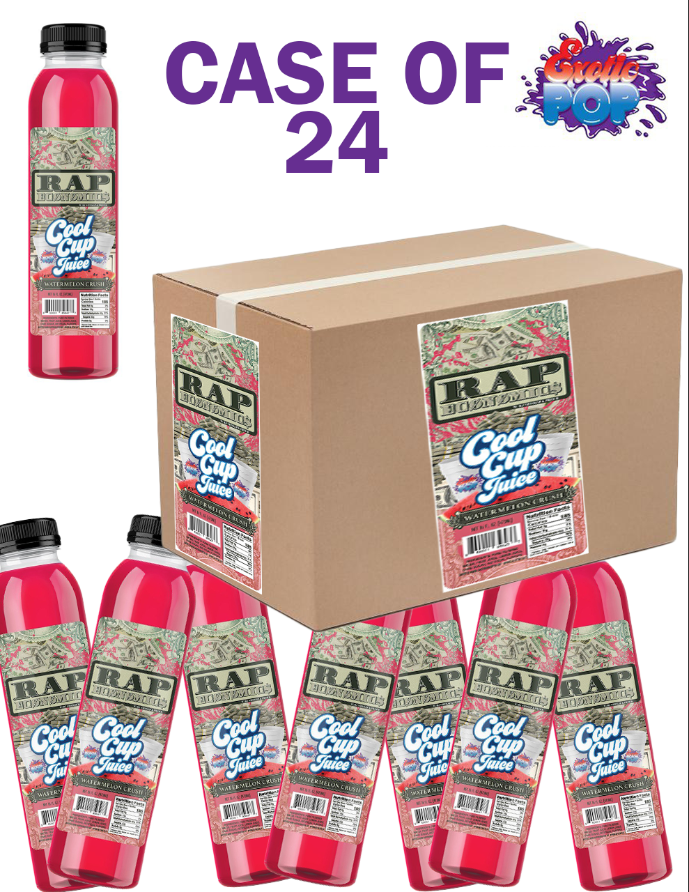 Case of 24 Rap Economics Watermelon Crush Cool Cup Juice (Exotic Pop)