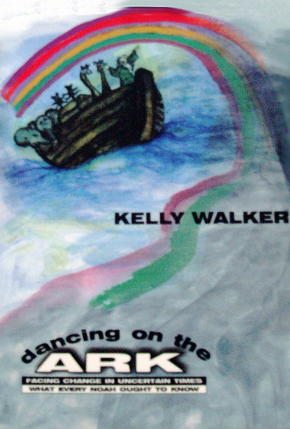 an image of a book cover showing an arc with a figure and animals on top a big wave heading towards a rainbow