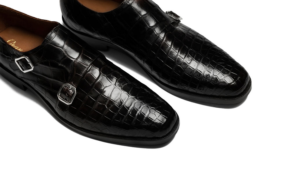 Thumbnail: Double monk strap in black crocodile 