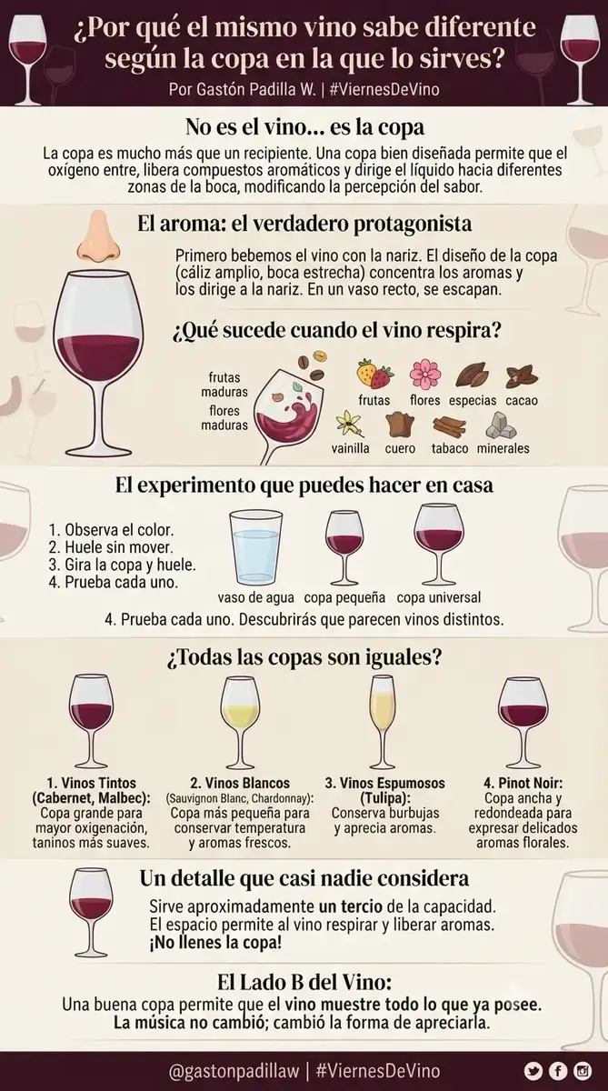 ¿Por qué el mismo vino sabe diferente según la copa en la que lo sirves?