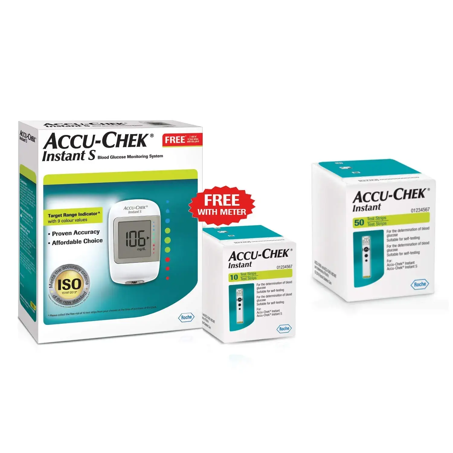 Accu-Chek Instant S Blood Glucometer with 10 Test Strips Free