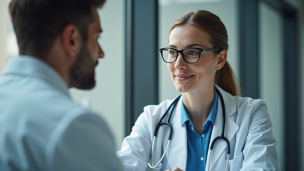 Eye-level view of a doctor consulting with a patient