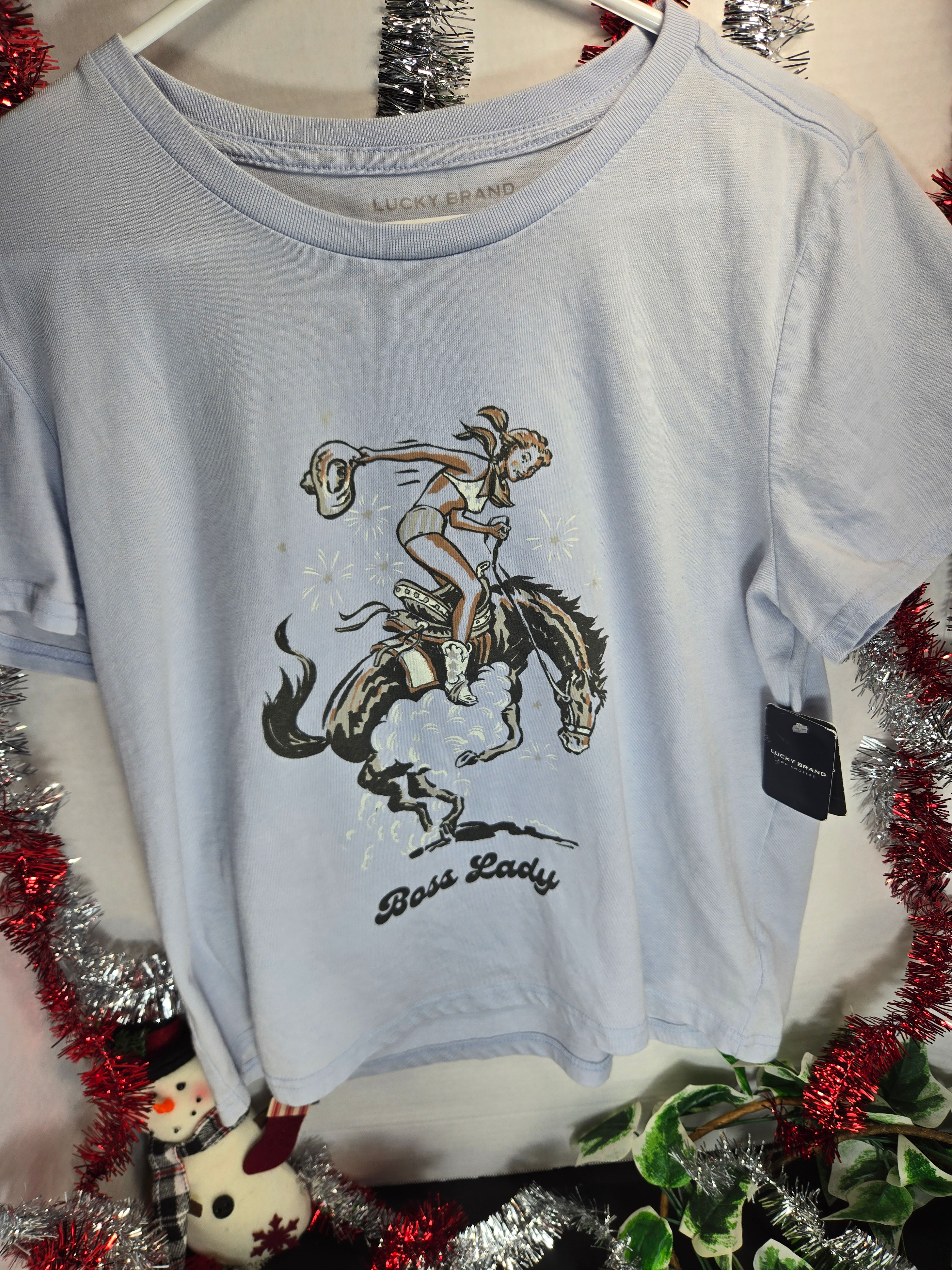 Lucky Brand Women’s “Boss Lady” Cowgirl Graphic Tee – Size Large – NWT