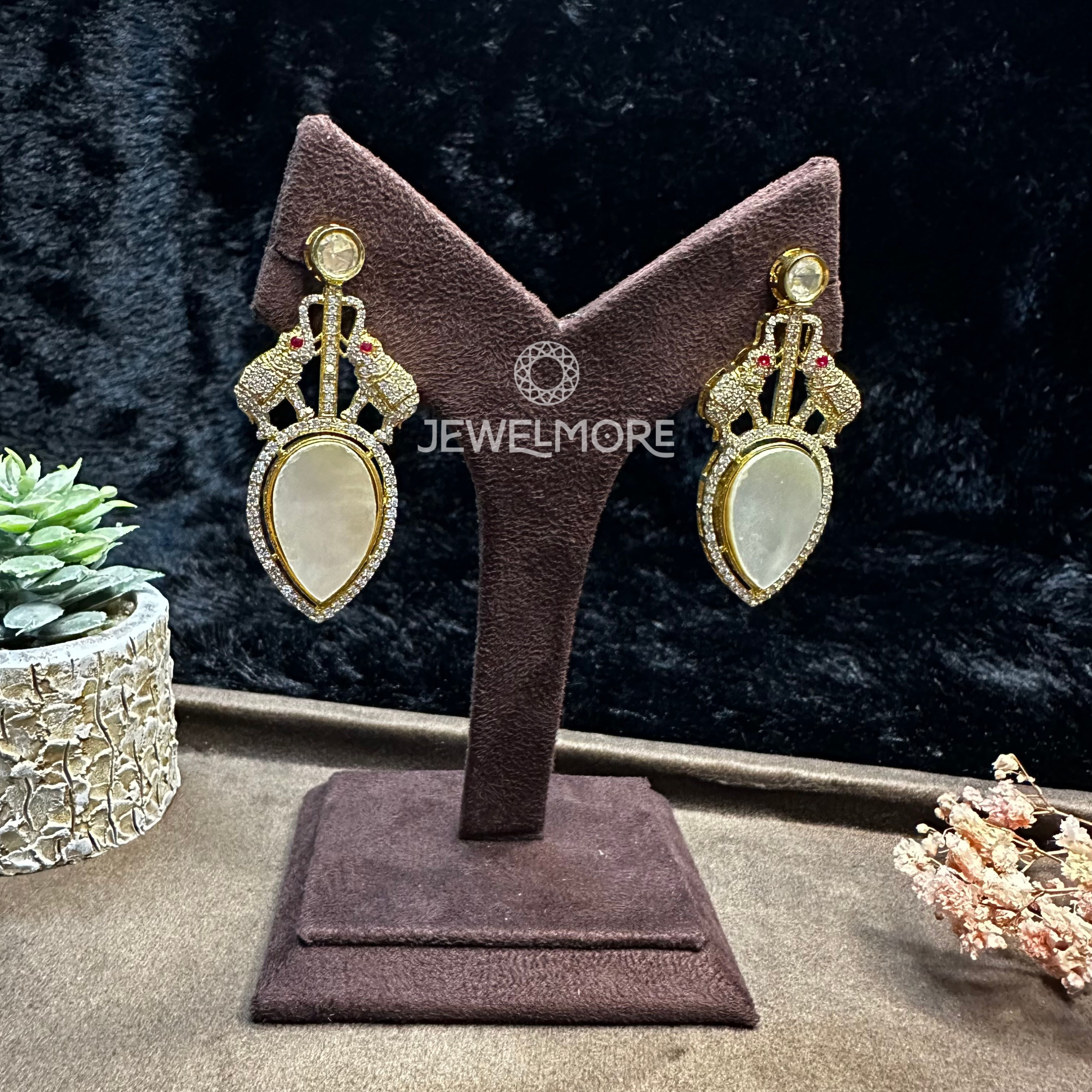 Mother Of Pearls with Diamonds Studded Earrings