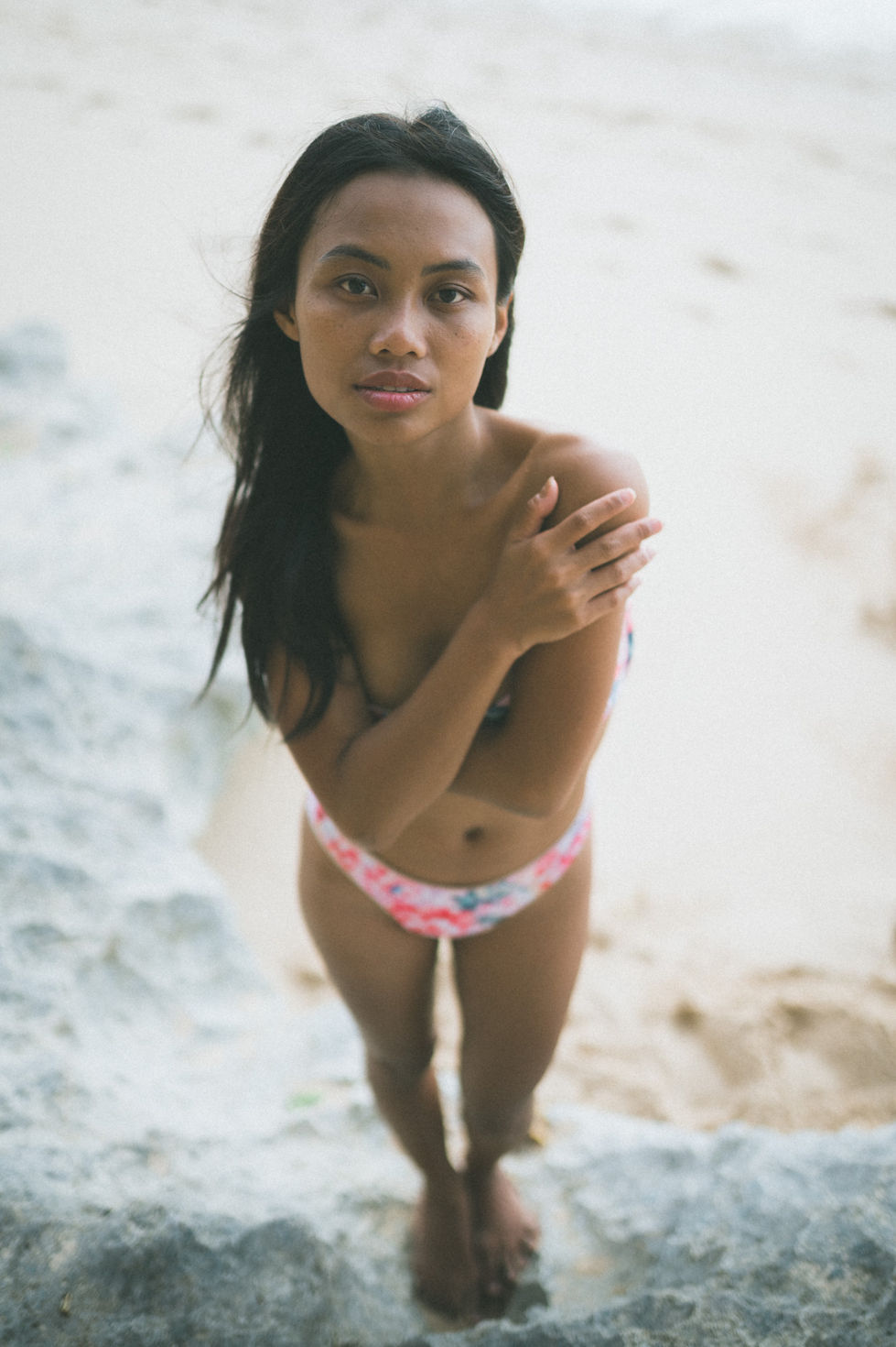 Sunset collaboration photo shoot at Dreamland Beach, Uluwatu in Bali with stunning model Ori - Professional Bali Photographer, Modeling Portfolio Test shoot.