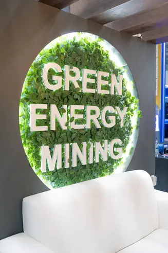 Green Energy Mining branded signage at the FKK Mining Indaba 2026 booth