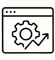 SEO optimization icon with a browser window and gear, representing on-page SEO and keyword strategy services