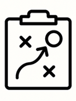 Strategy consulting icon showing a plan and target, representing personalized marketing guidance for creatives