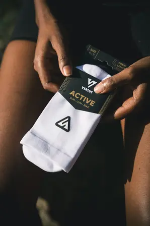 Versus Active running sock packaging detail during a Cape Town shoot