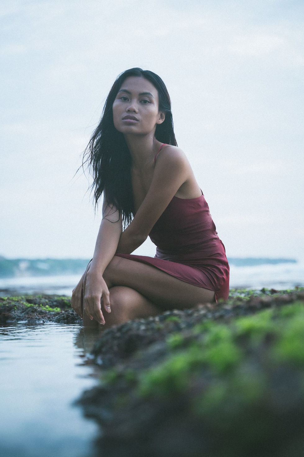 Sunset collaboration photo shoot at Dreamland Beach, Uluwatu in Bali with stunning model Ori - Professional Bali Photographer, Modeling Portfolio Test shoot.