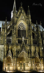 nighttime photo of lighted Cologne Cathedral from the front