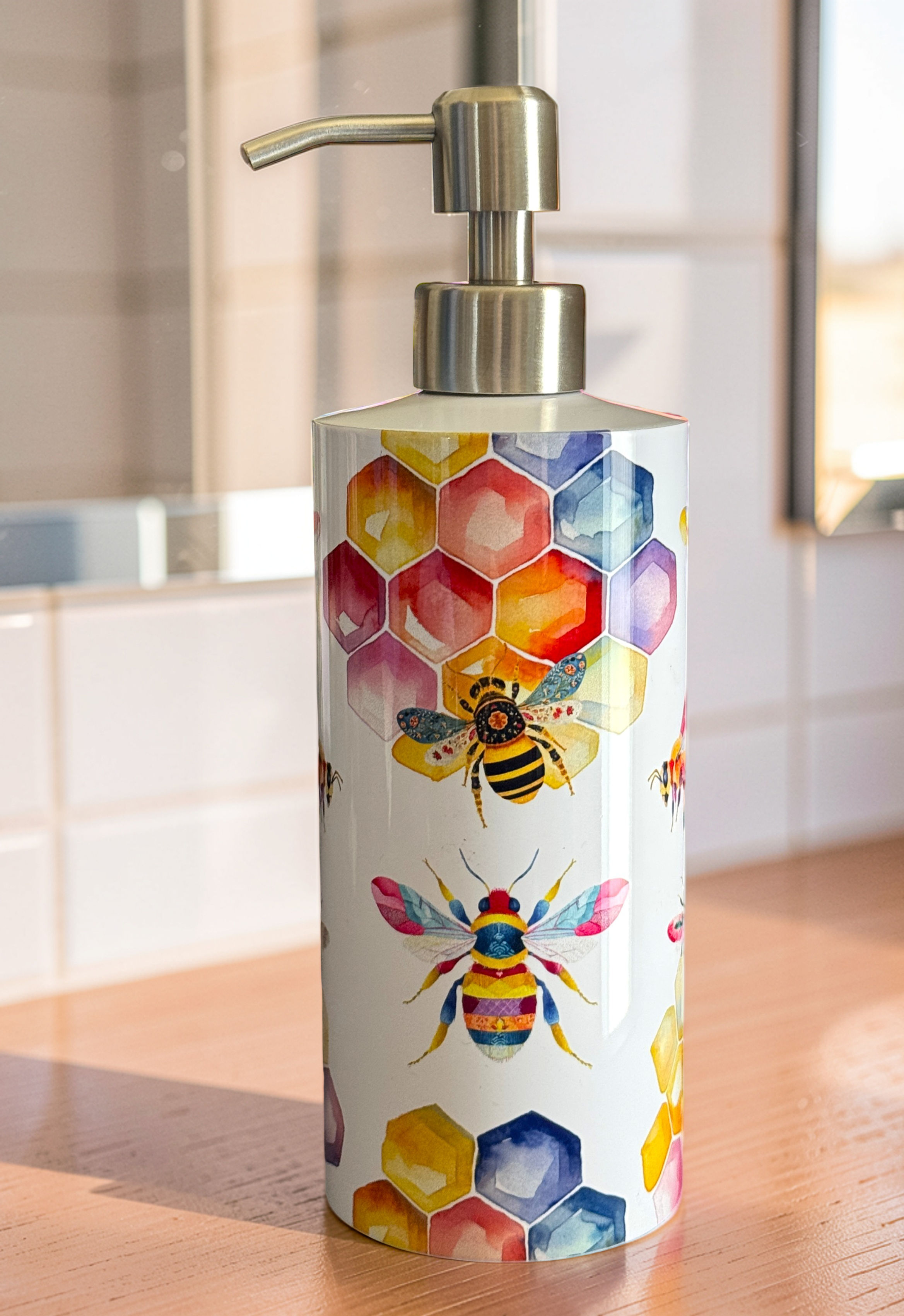 Patchwork Bees - 18 oz. Stainless Steel Soap/Lotion Dispenser