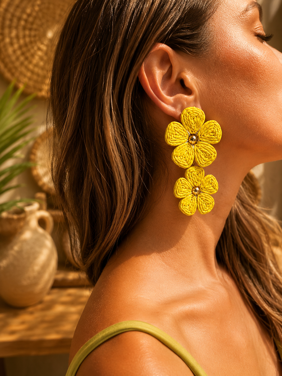 Miniature : Boucles fleurs raphia