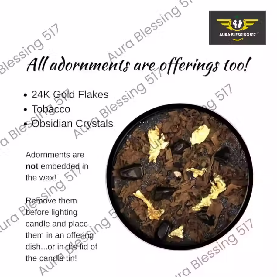 Clauneck Demonic Offering Candle with black obsidian, tobacco, and 24K gold flakes in 8 oz ritual tin