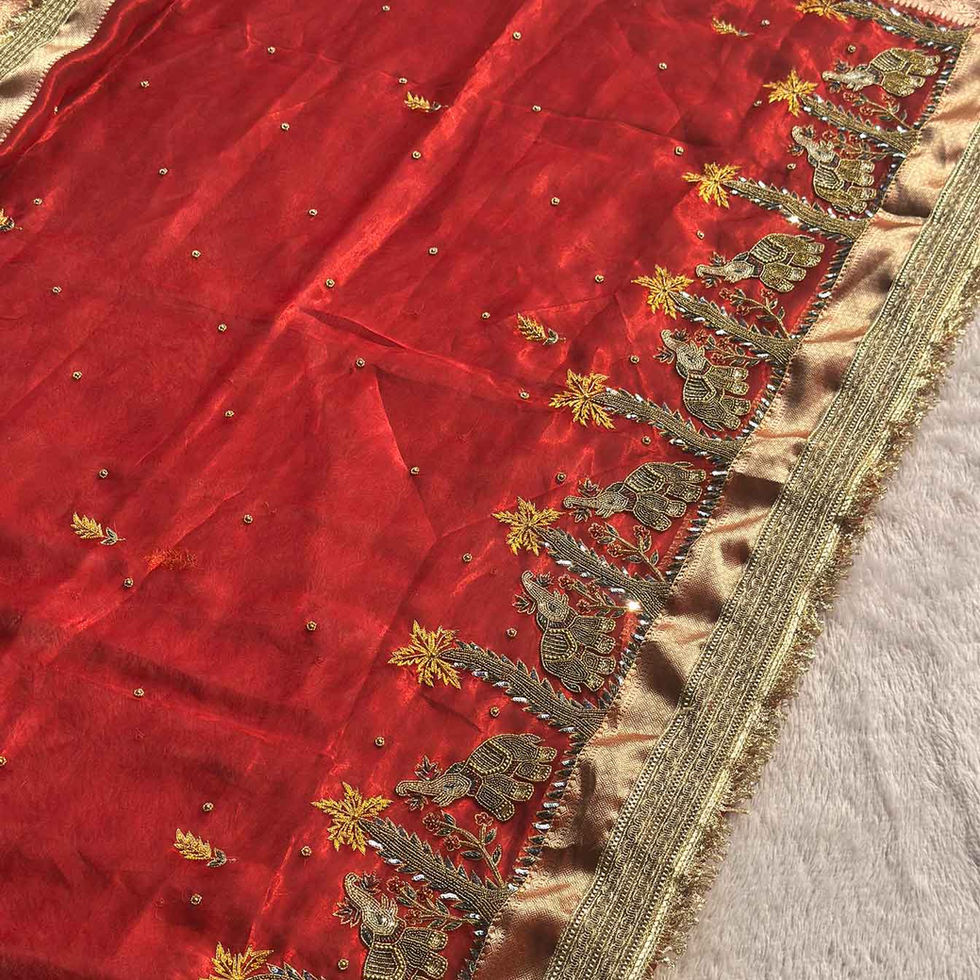 Red Rajasi Banarasi tissue saree by RV Couture 24